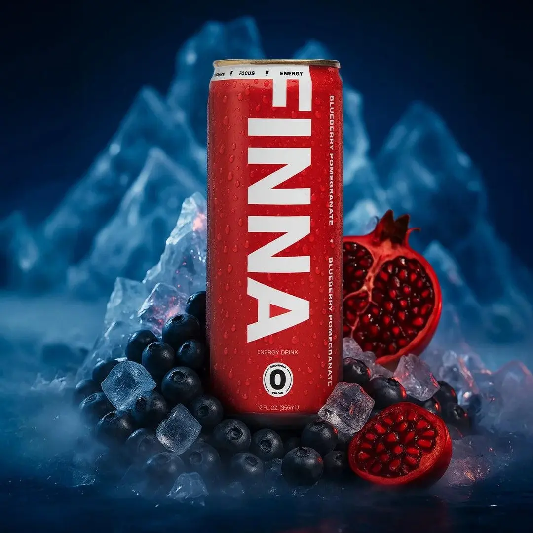 FINNA Clean Energy Drink – Lightly Carbonated, Less Preservatives, Low Calorie Formula for Focus & Vitality, No Jitters, Zero Sugar Energy Drinks for Productivity - Blueberry Pomegranate