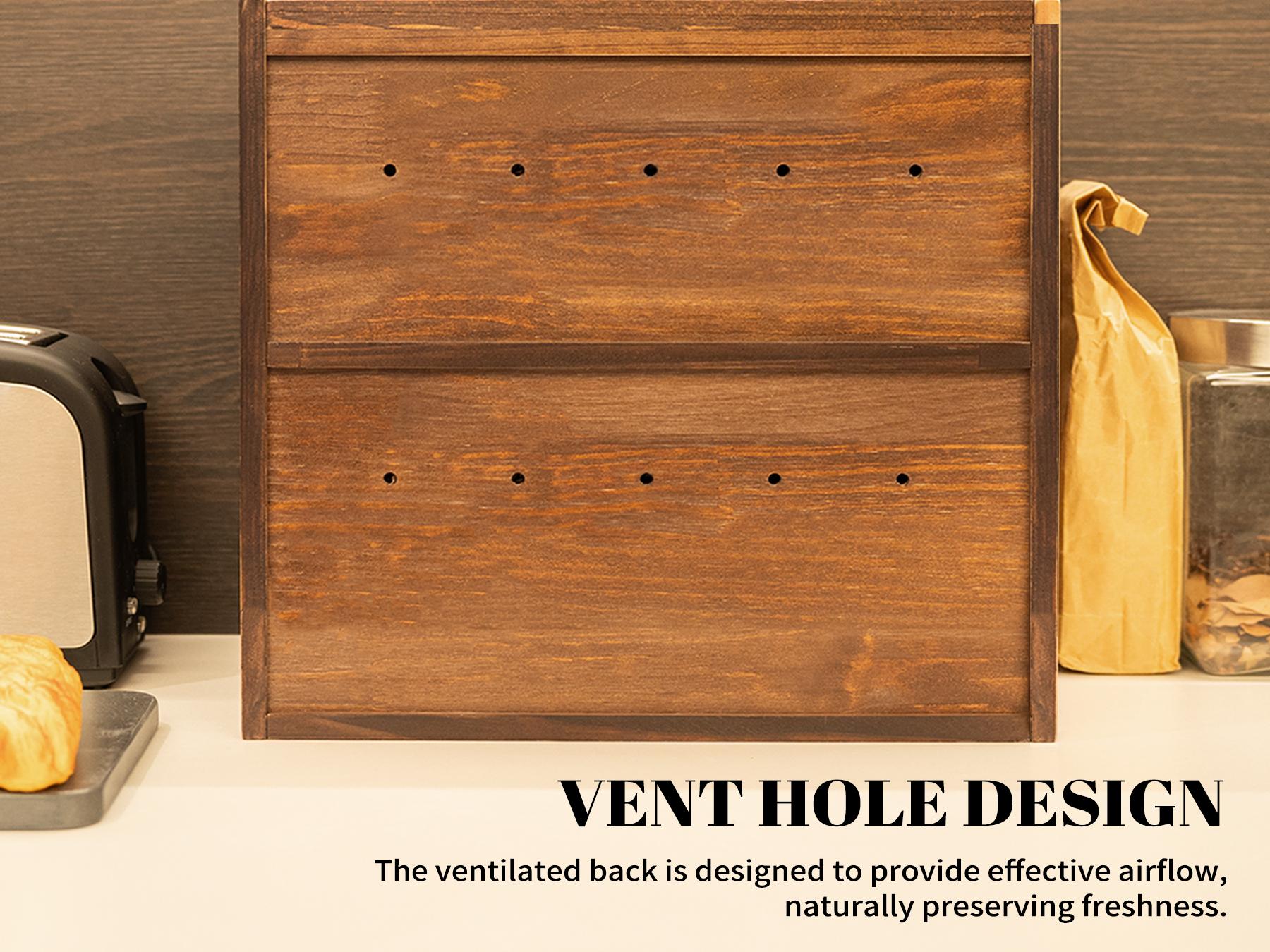 Solid Wood Bread Box for Kitchen Countertop , 2-Tier Large Wooden Bread Storage Bin , Farmhouse Bread Keeper for Homemade Bread, Brown (50 Deli Papers)