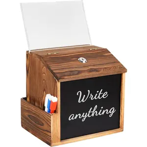 Suggestion Box with Lock & , Locking Donation Box with Removable Chalkboard &  Sign Holder - Wall Mounted Prayer/Comment Boxes for Church, Office, Wedding