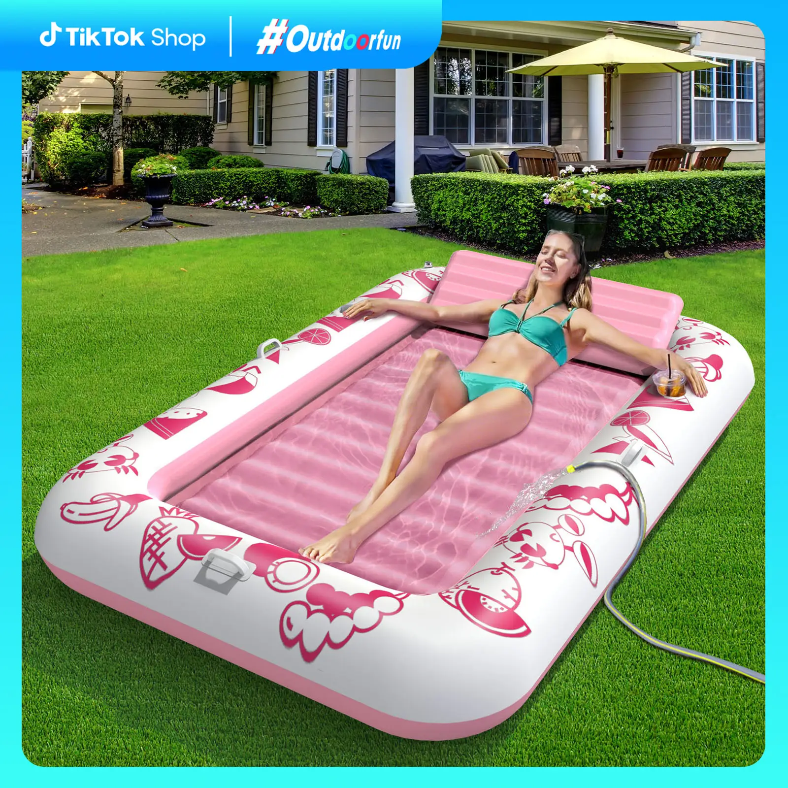 Viyawise Outdoorfun L/XL Inflatable Tanning Pool Lounge Float With Cup Holder, 70“X47”/85″ x 57″ More Large Sun Tan, Sunbathing Bed Lounge for Water w