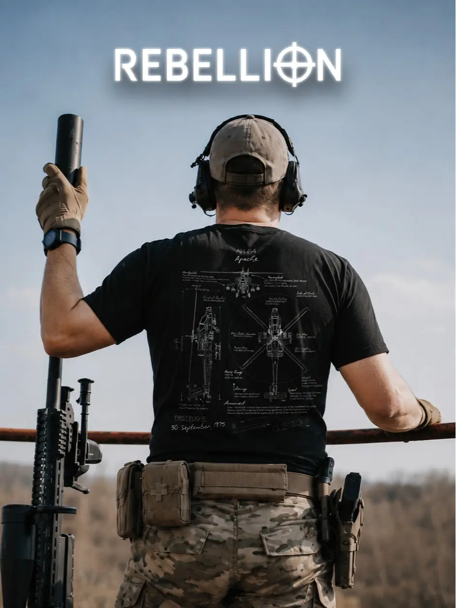 REBELLION CLUB AH-64 Apache Heavy Cotton T-Shirt Direct-To-Garment Breathable Printing Tactical Menswear Apparel Military Blue Print Tee Gift For Husband Gift For Men