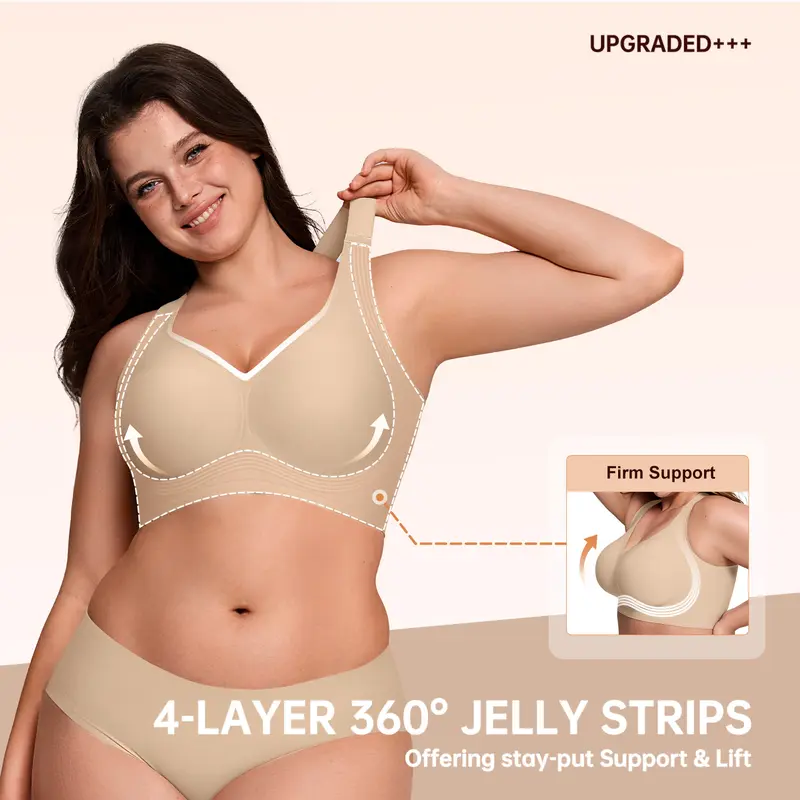 OEAK Jelly Bras Women Seamless Lift Bra Wireless Push Up No Underwire Full Coverage Plus Bras Comfort Supportive Sports T-Shirt Bra