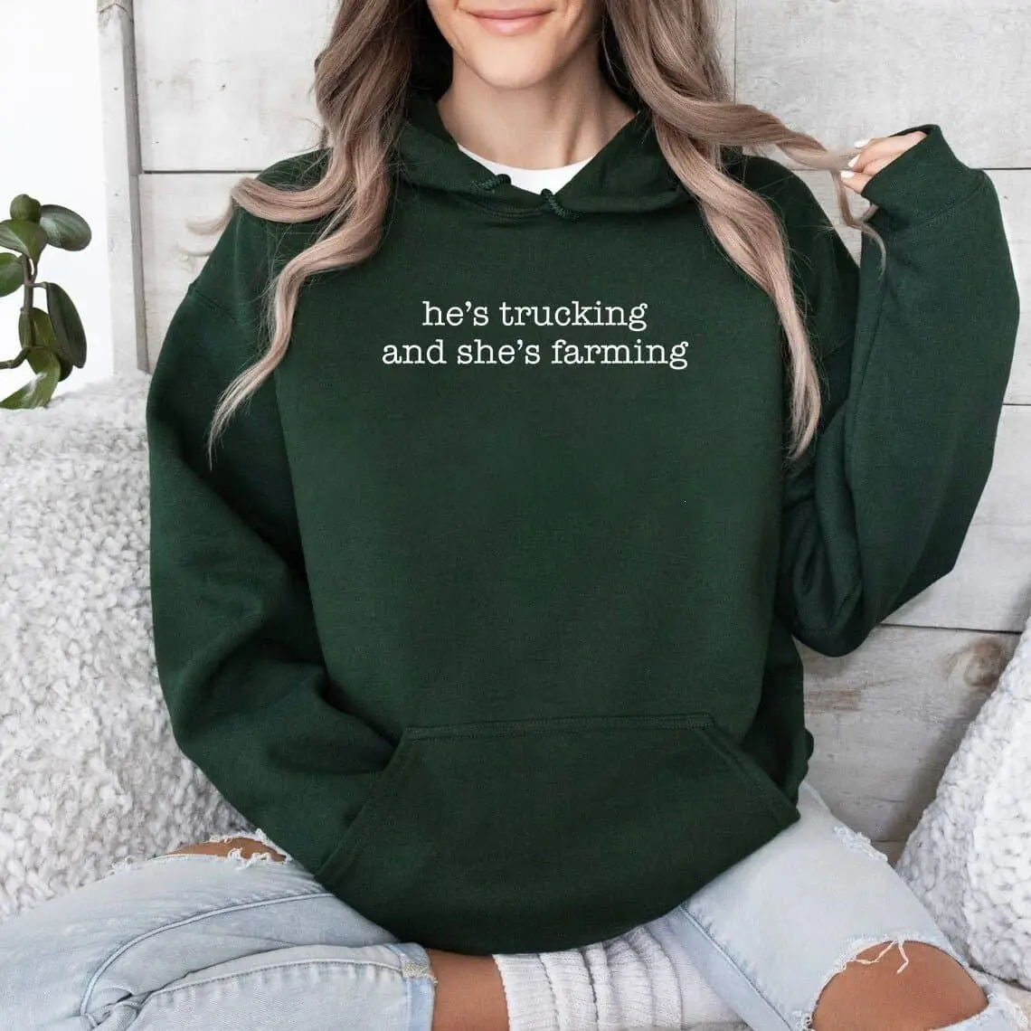 He’s Trucking and She’s Farming Hoodie, Country Couple Hoodies, Farmer Wife Hoodie, Farm Life Hoodie, Farming Hoodie, Trucker Gift, Gift for Country Couple
