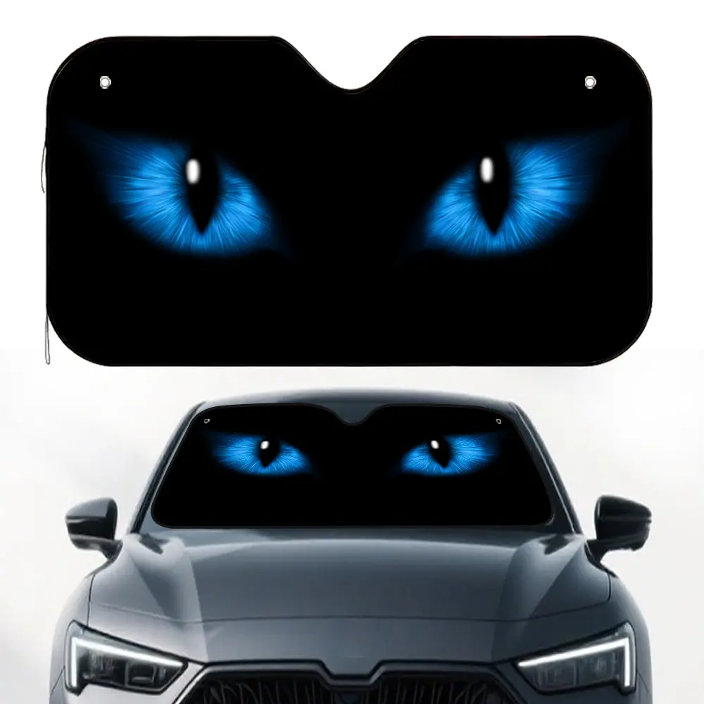 1pc, Electric Blue Stare Print Car Windshield Sunshade, Windshield Shade Cover, Foldable Sun Visor, Keeps Your Vehicle Cool, UV Protective, Suitable for City Drives and Outdoor Parking Situations
