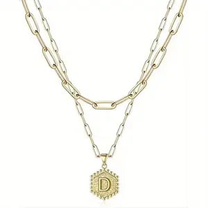 multi-layered 26-letter pendant necklace geometric hexagonal necklace simple and versatile trendy necklace niche design necklace name initials pendant gift