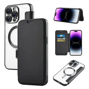 Apple iPhone 14 Pro Max (6.7) - Black Shockproof Flip Wallet Case with Built-in Lens Cover Compatible with Magsafe