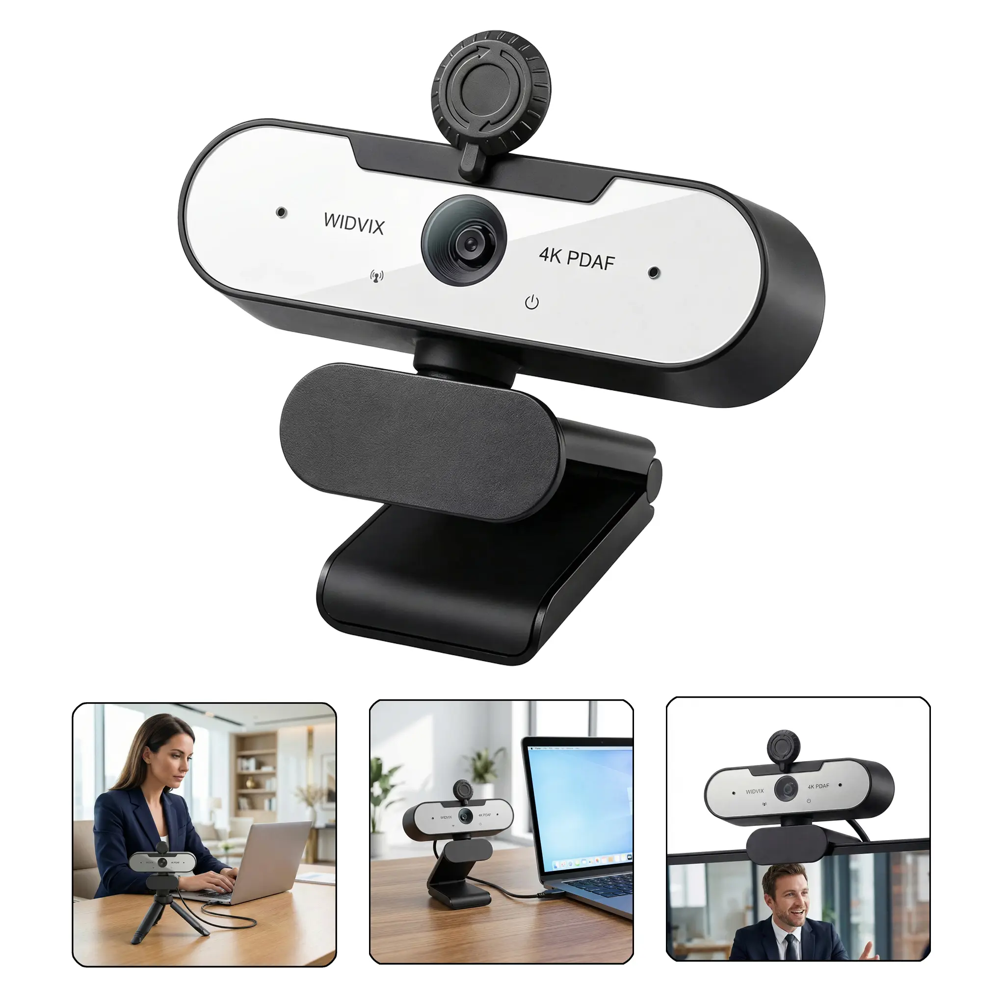 WIDVIX 4K PDAF Auto Focus PC Monitor Camera, Webcam Cover, Built-in Noise-Canceling Microphone, 110° Wide Angle, Auto Low-Light Correction, USB Plug & Play, Tripod Included, Live Streaming Equipment, USB Online Webcam for Conferencing,summerwins summerwin