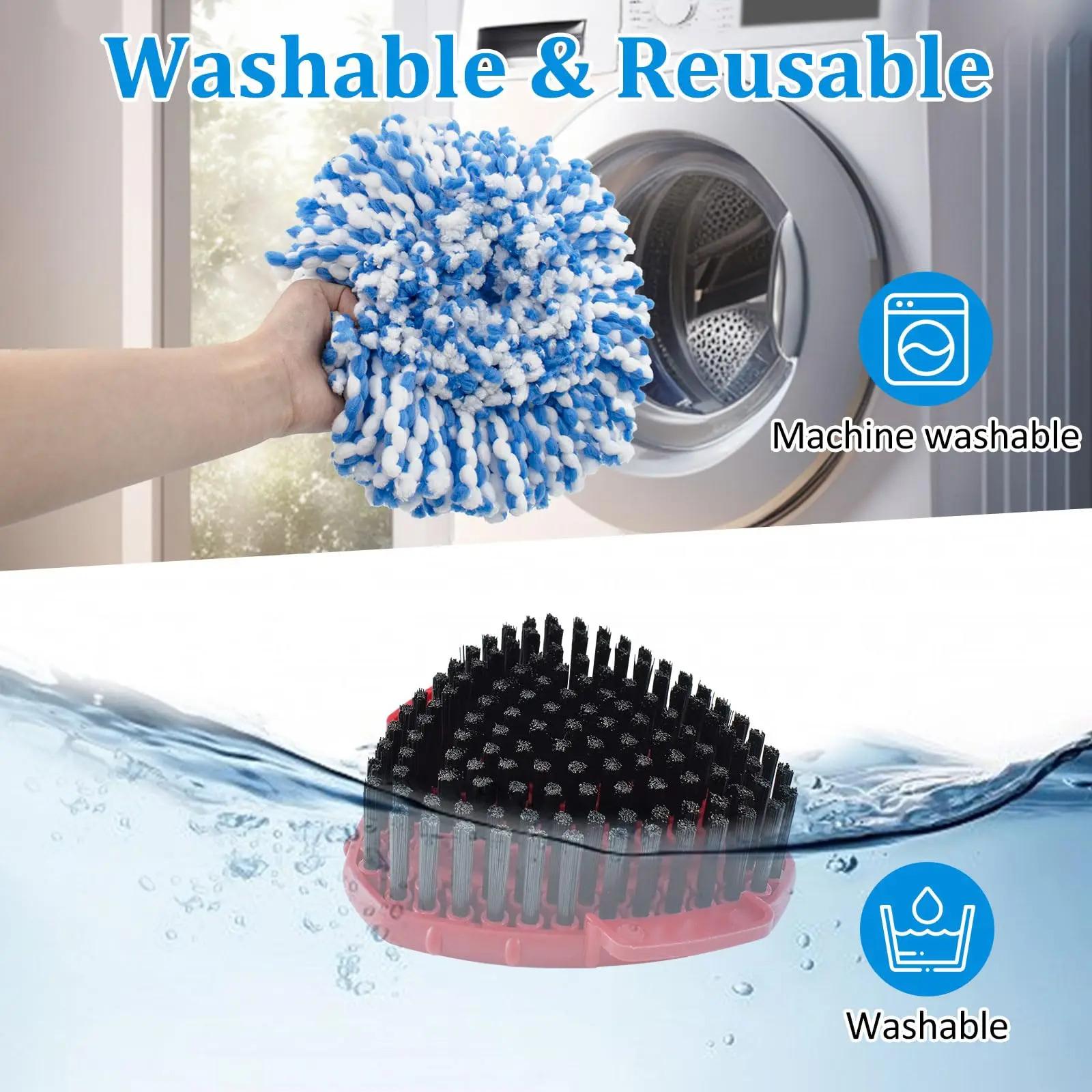 4 Pack Replaceable Mop Cloth with Deep Cleaning Brush & Handle Multi-Function Microfiber Mop Head Refills for Vileda Rinseclean