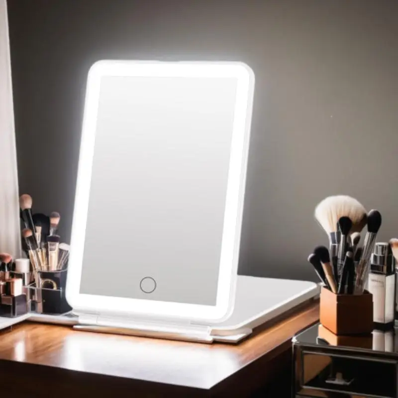 USB Rechargeable Led Lighted Makeup Mirror, Makeup Mirror with 72 Led, 3 Color Lighting, Dimmable Touch Screen Cosmetic Vanity Mirror, Foldable Makeup