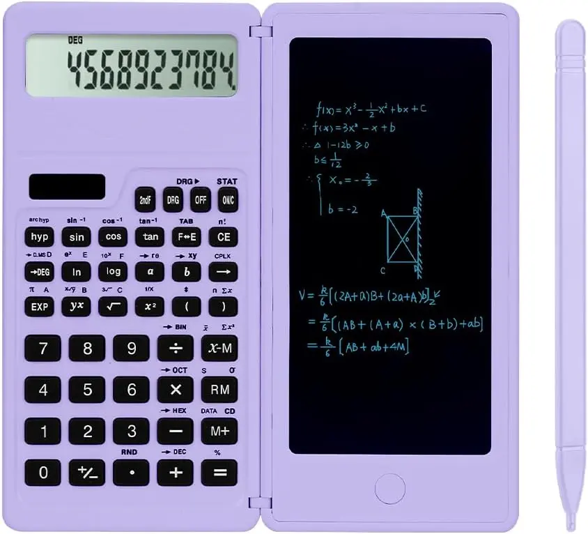 10-Digit LCD Scientific Calculator with Erasable Writing Board, Lightweight Solar-Powered Model for High School & Middle School (Purple)