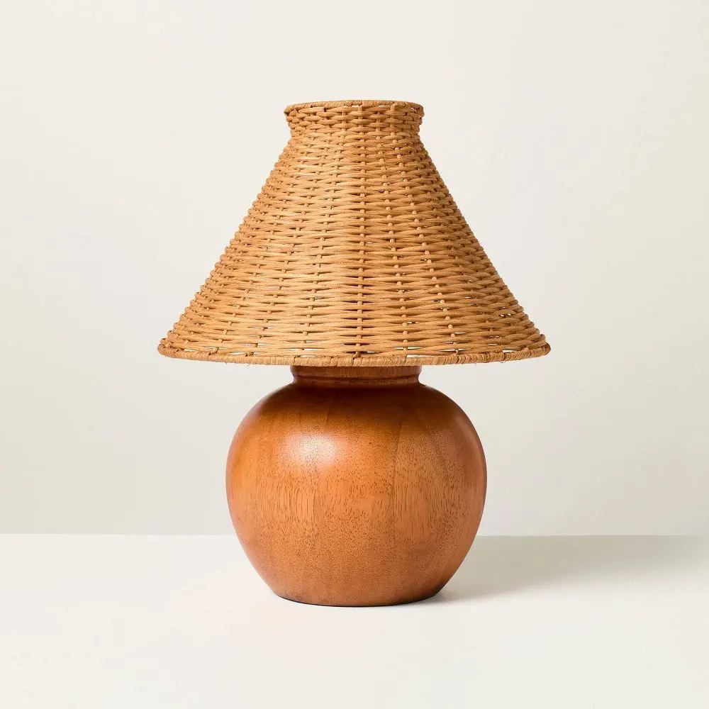 Wood Base with Rattan Shade Accent Table Lamp - Hearth & Hand with Magnolia