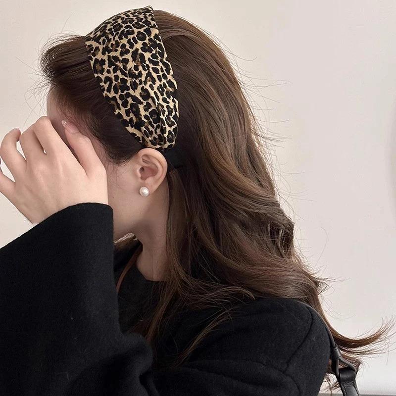 Vintage Solid Soft Cotton Hairband Women Girls Leopard Print Headband Sweet Hair Hoop Elastic Hair Band Fashion Hair Accessories