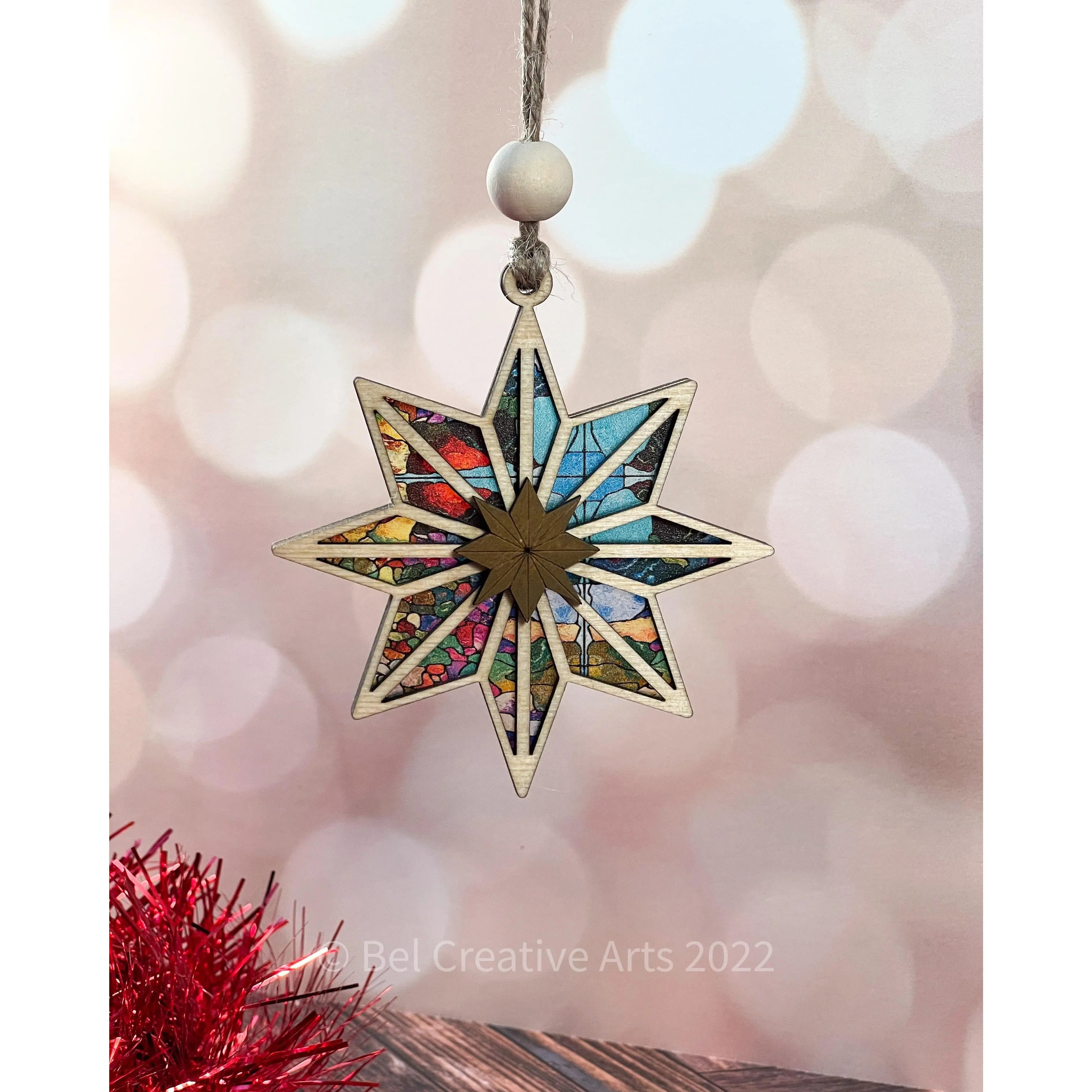 Stained Glass Style Star Christmas Ornament, hand made in USA