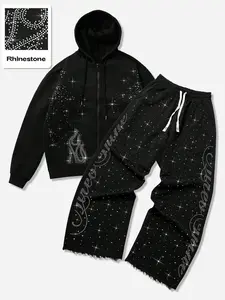 Men's Autumn Winter Trendy Set, All-Over Star Rhinestone Design, Daily Wear & Party, Street Dance Fashion, Unique Style
