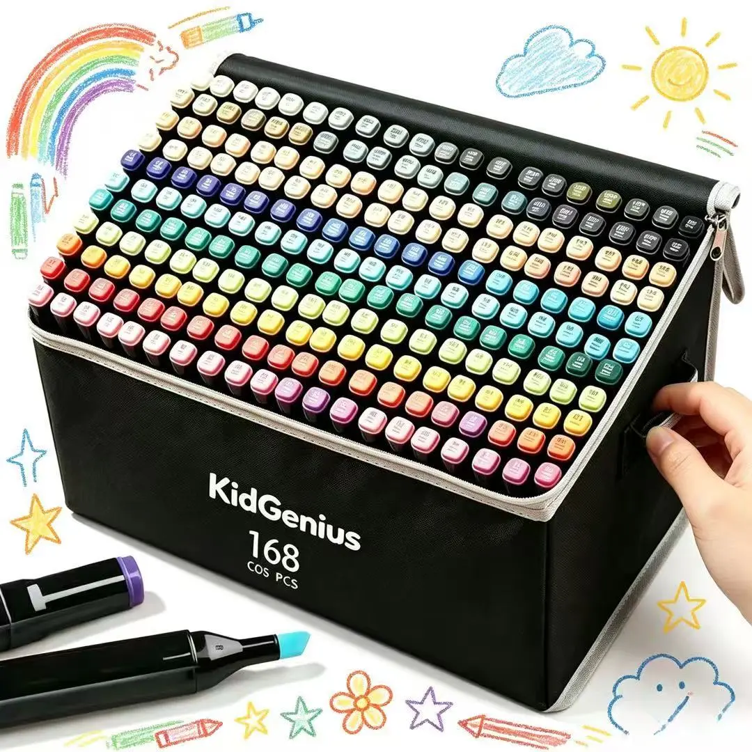 KIDGENIUS Dual Tip Alcohol Base Markers Set (262/168/120 Count), Quick Dry, Blendable, Vibrant Art Markers with Carrying Pouch for Artists, Perfect for Painting, Drawing, Creativity