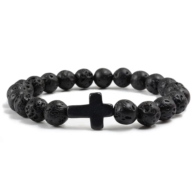 Cross shaped volcanic stone bracelet