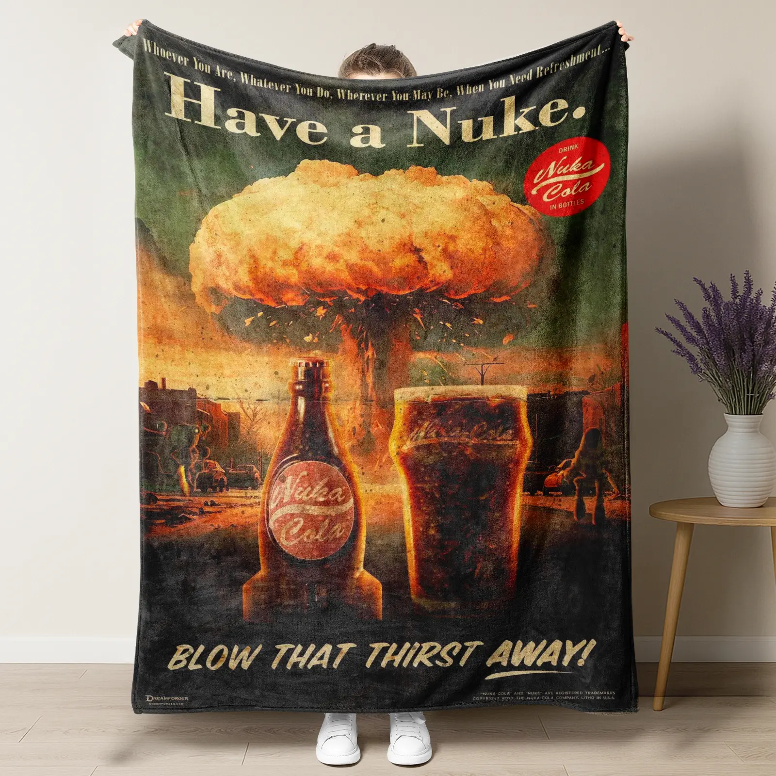 Fallout Nuka Cola "Have a Nuke" Vintage Art Fleece Blankets Throw,Soft Cozy Gaming Home Room Decor,"Blow That Thirst Away" Fallout Wasteland Merch Fan Gift