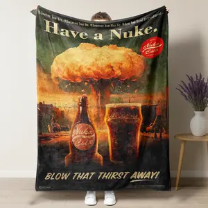 Fallout Nuka Cola "Have a Nuke" Vintage Art Fleece Blankets Throw,Soft Cozy Gaming Home Room Decor,"Blow That Thirst Away" Fallout Wasteland Merch Fan Gift