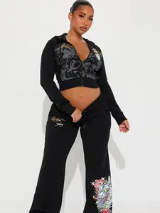 Dreams Pant Set - Black with Skull Embroidery and Floral Detailing for Stylish Wear