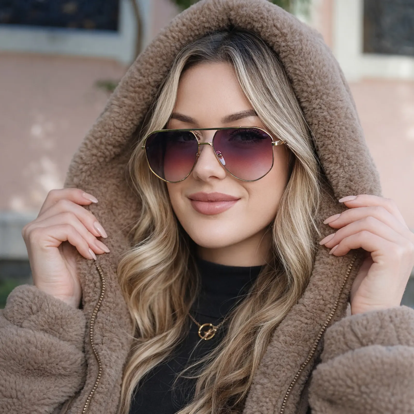 DIMA Nova Women's Pilot Sunglasses, Retro Gold Metal Frame with Pink Tortoise Detail, UV400 Protection Beach Eyewear, Trending Glasses