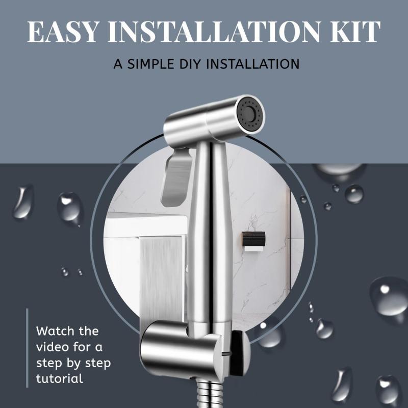 2PACK Stainless Steel Handheld Bidet Sprayer for Toilet Adjustable Jet Spray with Hose Shattaf Shower Head