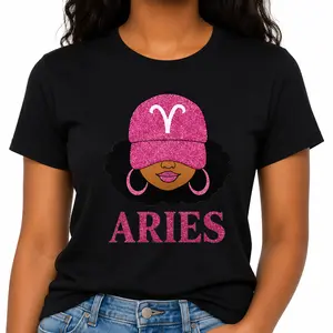 Pink Fire Sign Energy Aries Zodiac Girl Graphic Tee, Women’s Cute Top, Women’s Printed T-Shirt, Men’s Trendy Printed T-Shirt, Vintage Printed T-Shirt, Loose Fit Astrology Birthday Streetwear Gift