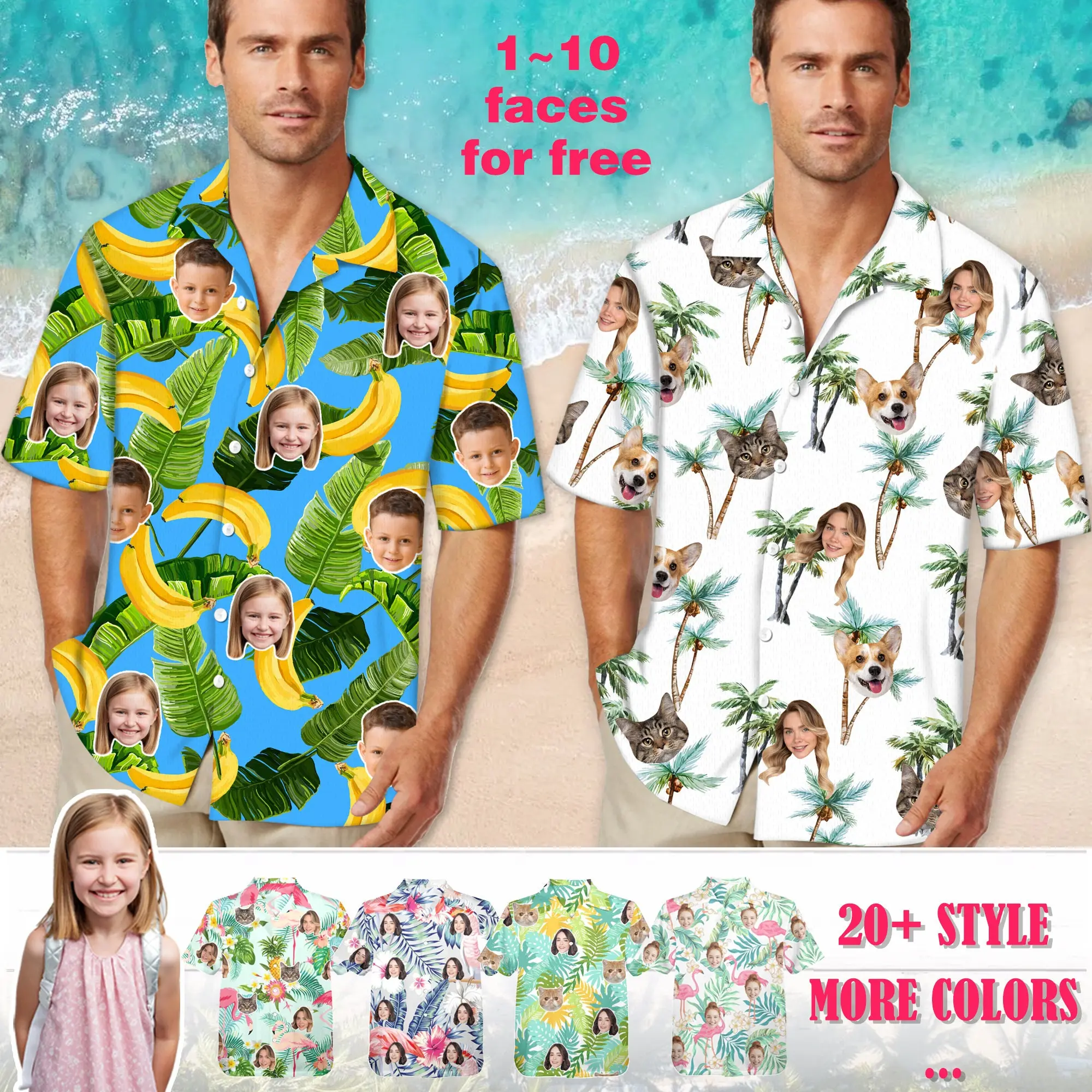 Custom Face Hawaiian Shirt for Men and Women - Personalized Beach Party Matching Shirts - Father's Day and Birthday Gifts for Him
