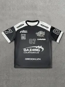 Men's Digital Print Street Racing Style Short Sleeve T-Shirt, Casual Loose Fit Round Neck, American Basketball Jersey, Long H-Type Silhouette