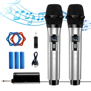 2Pcs Professional VHF Wireless Microphone Handheld Mic System Karaoke with Rechargeable Receiver, 6H Duration, 100ft Range, Microphone for Singing, Karaoke, Church, Speech, Wedding, Party Singing