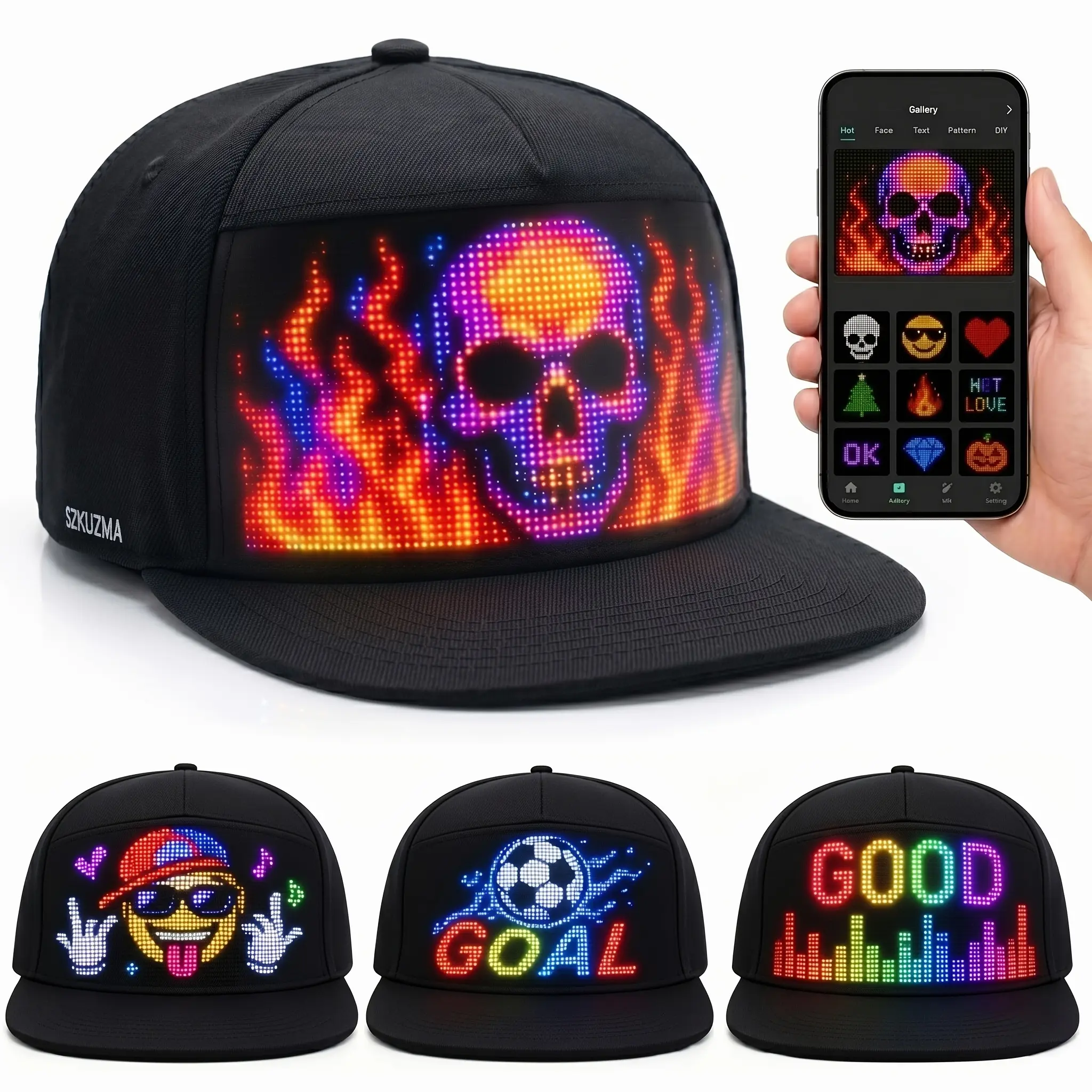 New LED Light-Up Hat, Smart App Programmable Scrolling Message Cap, 16×32 Display Supports US Flag & Text Upload, Breathable Unisex Light-Up Accessory, Novelty Ideal Gift for Teens, Must-Have for Anniversaries, Holiday Parties & Events