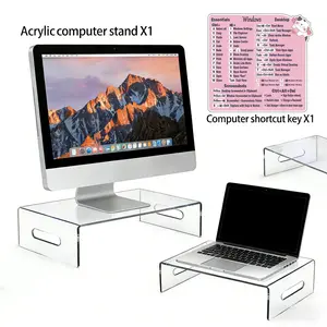 Thick Transparent Acrylic Computer Monitor Stand, Monitor Riser, Tall Desk Organizer, Notebook Storage Rack, Laptop Stand, Includes Shortcut Stickers