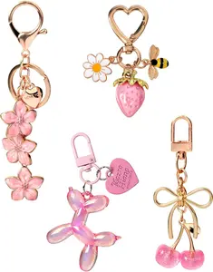 4 PCS Bag Charms Cute Purse Keychain Cherry Key Chain Accessories For Women Mother's Day Gift