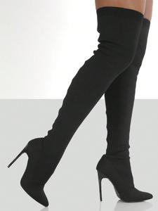 women's solid stiletto heeled over the knee boots, elegant fashion pointed toe boots for party, daily clothing decor for women & girls