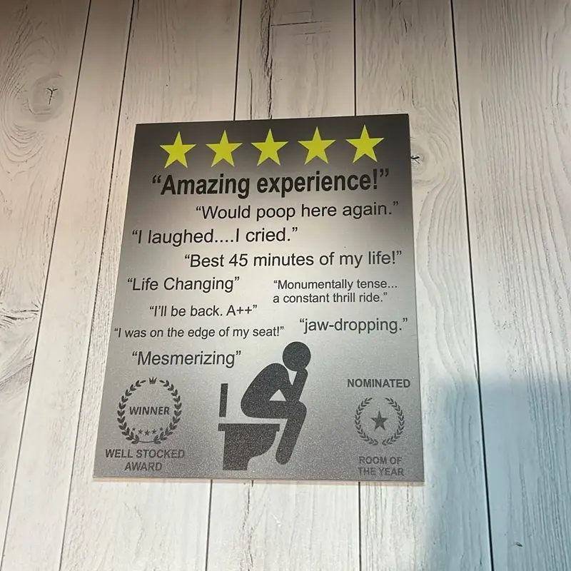 5 Star Hanging Wall Bathroom Sign with Stand - Bold Text Design, Fun Home Decor for Home or Office Use Gift
