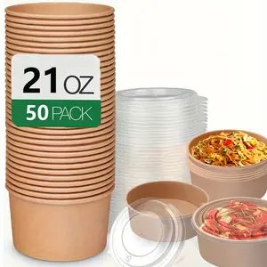 50 Pack 21oz Disposable Paper Bowls with Lids, Leak-Proof Soup Salad Bowls, Microwave and Freezer Safe, Ideal for Parties and Dining