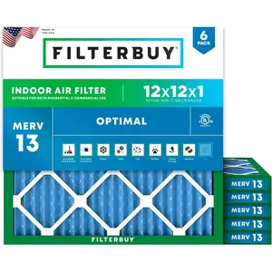Filterbuy 12x12x1 Air Filter (6-Pack), Pleated MERV 13 Optimal Defense HVAC AC Furnace Air Filters (Actual Size: 11.75 x 11.75 x 0.75 Inches)