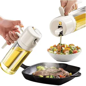 Glass 2 in 1 Olive Oil Sprayer and Dispenser for Kitchen Cooking, 18oz/550ml -grade Oil Bottle for Salad, Frying, Baking, BBQ