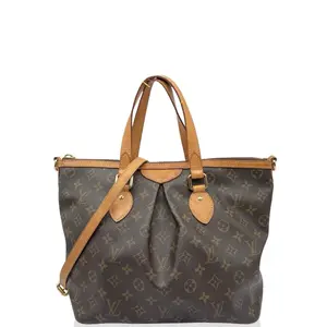 Pre-owned Louis Vuitton Leather tote bags Palermo PM Monogram Brown (ym012826a1)