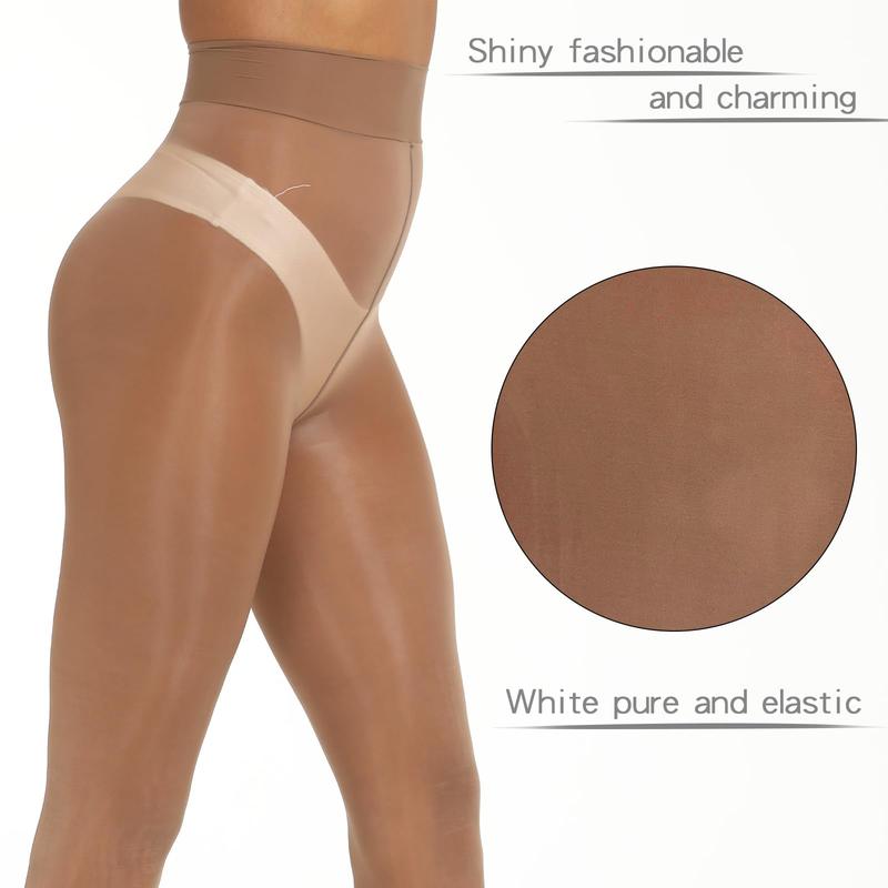 MANZI Women's Shiny Sheer Tights High Waist Silk Comfort Stockings Oil Shimmery Nylons Pantyhose Silky Spandex Elastic Dressy Legwear