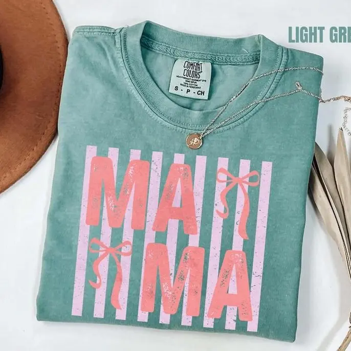 Comfort Colors Coquette Mama TShirt, Pink Bow Mama Tee, Comfort Colors T-Shirt, Retro Stripe Mom TShirt, Aesthetic Mama Era Tee, Mother's Day Gift, Trendy Tee