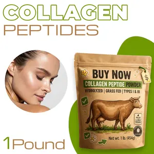 Hydrolyzed Collagen Peptide Powder Type I & III, Grass-Fed Bovine Collagen Protein, Unflavored, Gluten Free, Non-GMO, Keto & Paleo Friendly, 1 lb