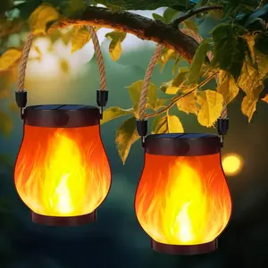 Solar Lanterns Outdoor , 2 Pack  Solar Lights for Outside, Flickering Flame  Lanterns, Dual  USB/Solar  Outdoor Lanterns for Porch Yard Garden Patio Decor