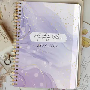 1pc 2026 Jan-2027 Dec Weekly And Monthly Academic Year Planner Calendar Notebook, 5.7" X 8", A5 Monthly Planner Notebook with Purple Marble Cover, Monthly Budget Planner, Personal Organizer, Office & School Supplies