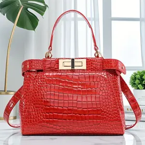 Ultimate Luxe Croc-Embossed Mini Bag for Capsule Wardrobe - Chic Hand Carry or Adjustable Crossbody - 10.2*4.3*8.1in - Forever Classic & Versatile