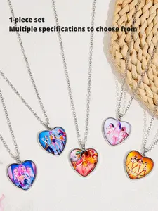 Kpop Demon Hunters Time Gem Peach Heart Shaped Necklace Colored Love Pendant, suitable for daily wear, vacation and dating occasions, and is also a surprising and exquisite small gift