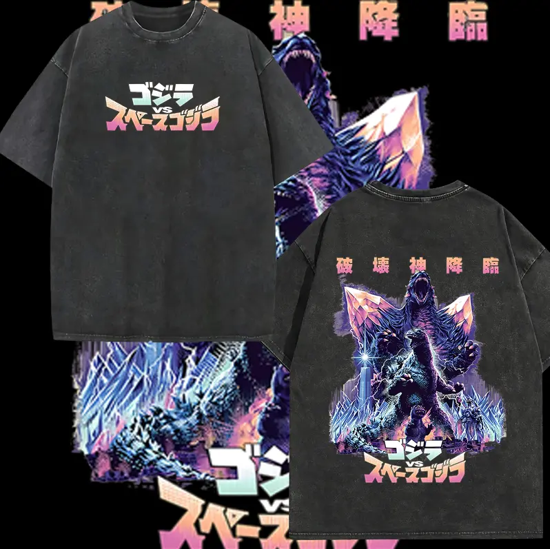 Godzilla Shirt Vintage Monster Movie Unisex Oversized Acid Wash Lightweight Cotton T-Shirt Kaiju Graphic Tee Retro Sci-Fi Film Inspired Tee Grunge Aesthetic Crewneck Streetwear Men Shirts Gift For Godzilla Fans