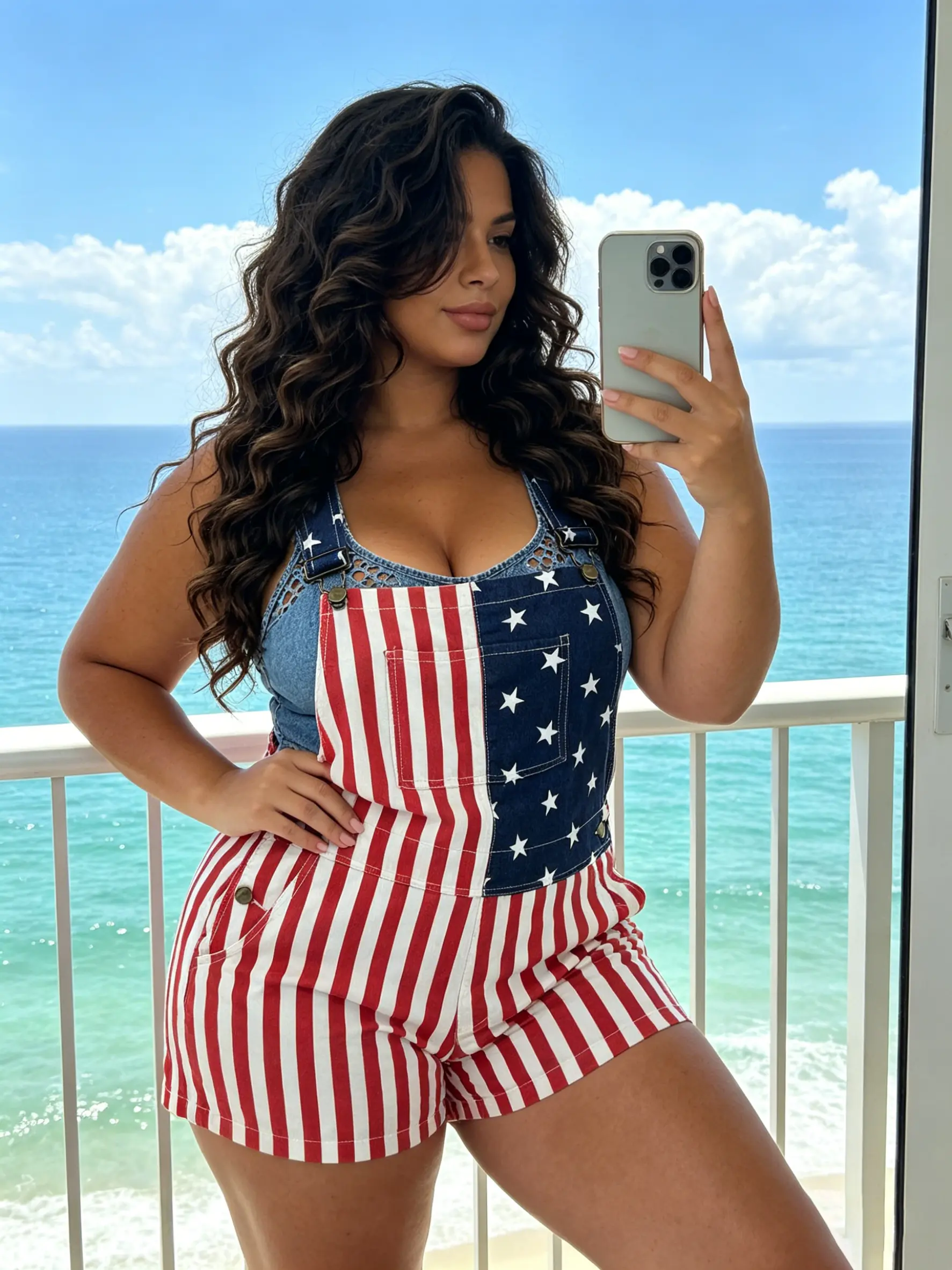Bindefon Women's Plus Size 250th Anniversary Shorts 4th of July American Flag Overalls USA Stretchy Denim Romper Memorial Day Coveralls Patriotic Gifts for Mom Workwear Summer Curvy Jumpsuits Fashion Womenswear Daily Outdoor Outfits