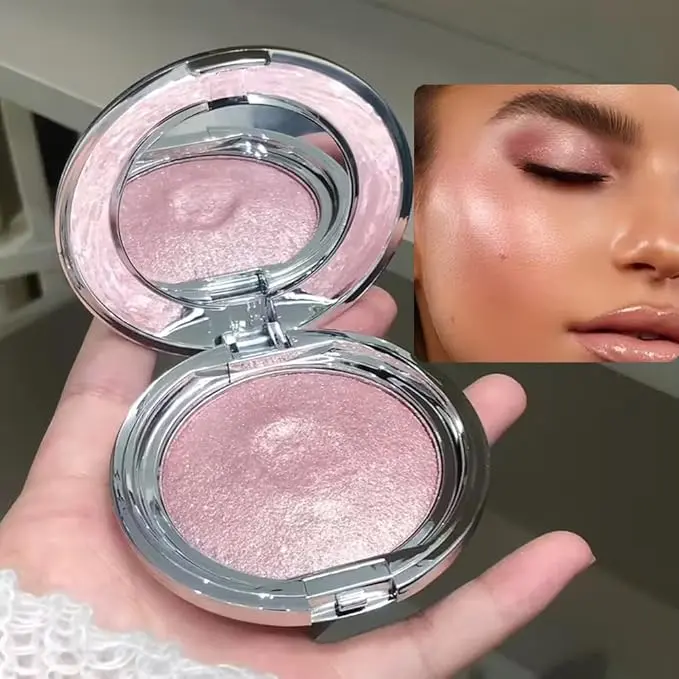 Pink Glow Highlighter – Waterproof Shimmer Cream with Rosy Iridescent Finish | Long-Lasting Radiant Glow for Face & Body | Soft Metallic Pink Highlight for Romantic Dewy Look, Party & Daily Makeup