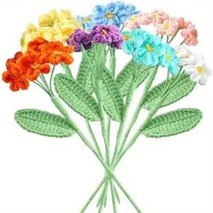 7pcs Hand-Woven Forget-Me-Not Flower, Knitted Crochet Forget-Me-Not Flower Bouquet, Handmade Artificial Flowers for Anniversaries Celebrations Wedding Decor Birthday Multicolor outdoorfun