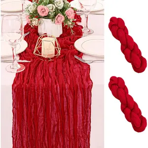 2 Pack 120 Inch (10 FT) Red Romantic Boho Rustic Sheer Gauze Cheesecloth Table Runner for Bridal Baby Shower Wedding Party Birthday Holiday Home Easter Decor